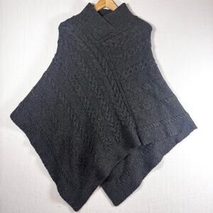 Inis Crafts Merino Wool Made in Ireland Chunky Cable Knit Poncho Sweater S/M